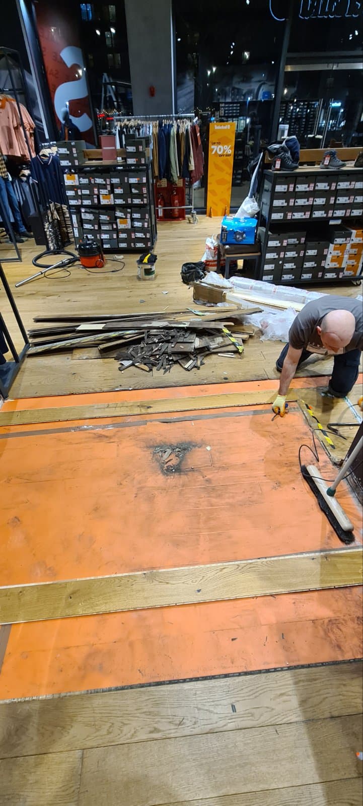 in the middle of replacing wooden floor