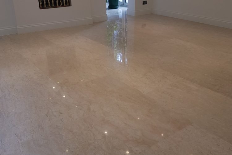 Freshly restored marble floor in a London living room – professionally honed and polished to a stunning, durable finish by our specialist team.
